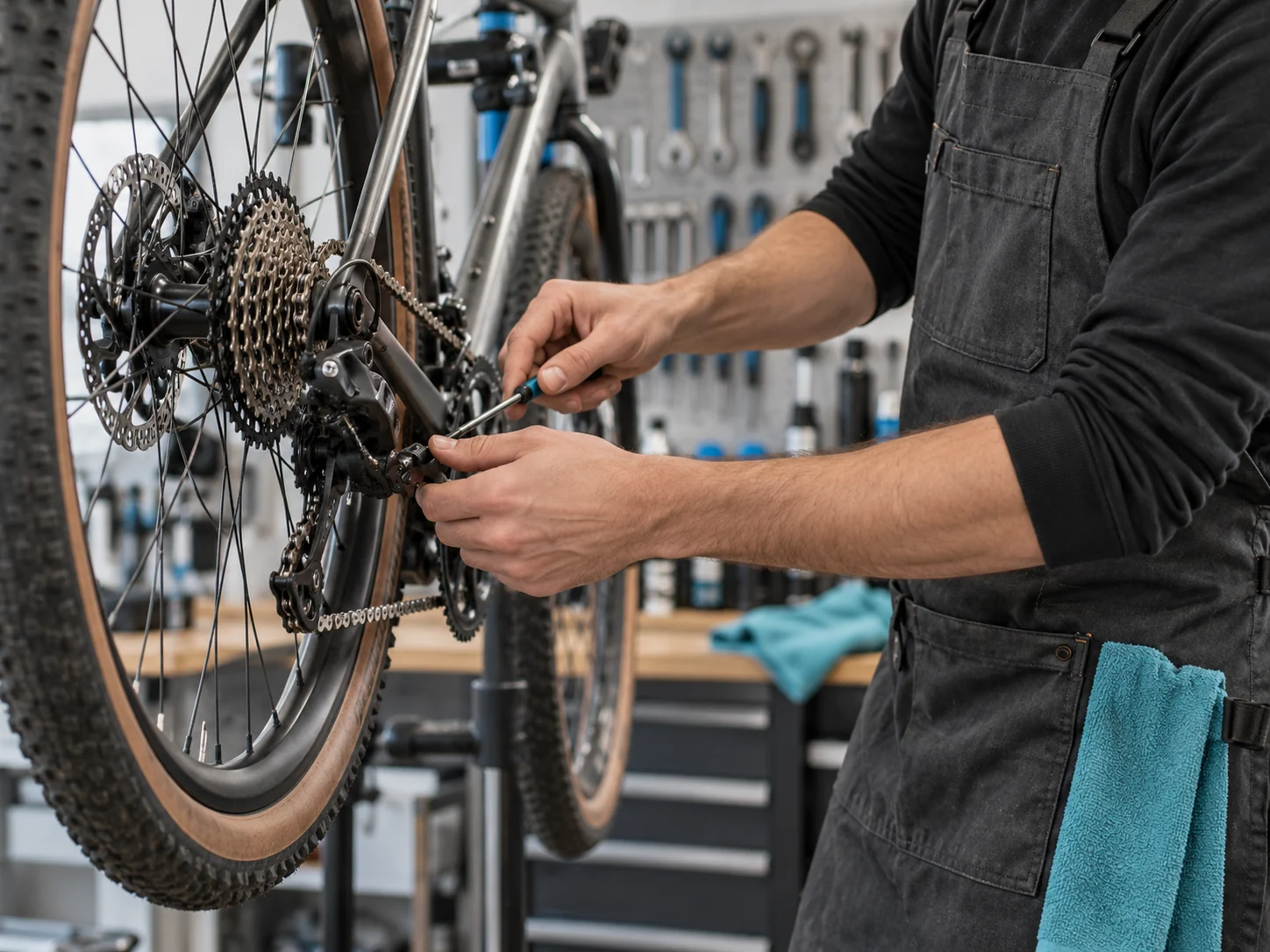 Detalle ilustrativo de mantenimiento de transmisión de bicicleta