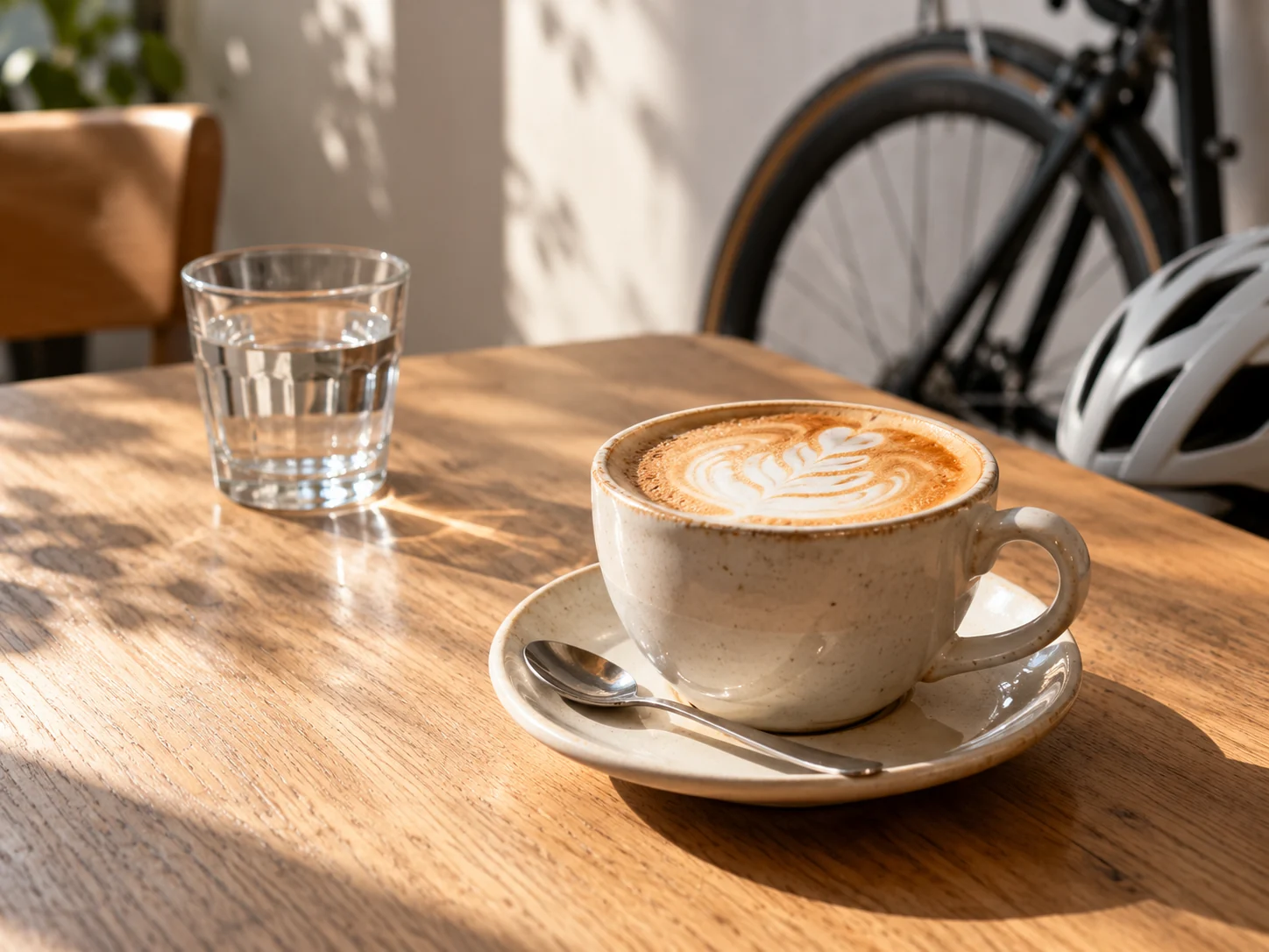 Café con bicicleta al fondo — imagen ilustrativa