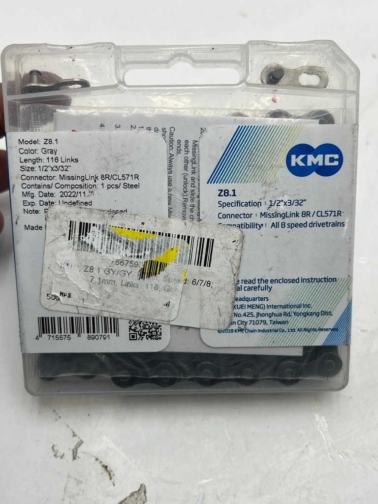 CADENA KMC PLATEADO 8V 116 ESLABONES
