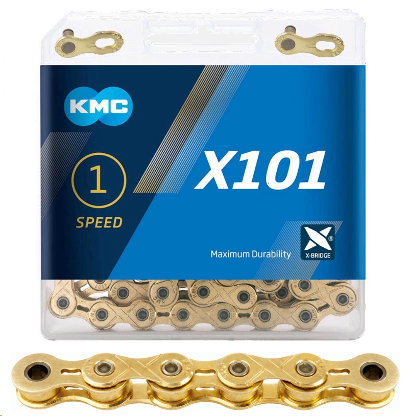 [000421] CADENA KMC X101 GOLD PARA PIÑON FIJO 1 VEL 110 LINKS
